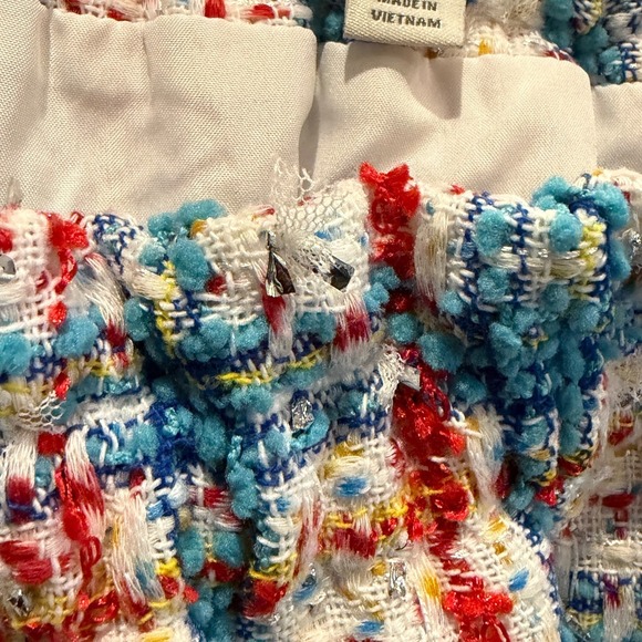 ON 34th Multicolor Tweed Mini Skirt Size L Silver Thread Shiny Shimmer Stretchy - Picture 7 of 10